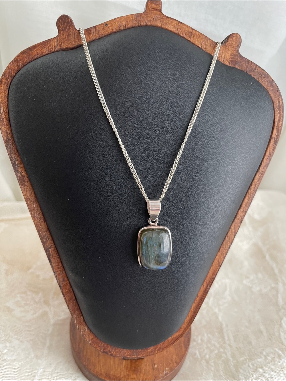 Sterling Silver Labradorite Pendant with Silver Tone Chain in Blue-Grey
